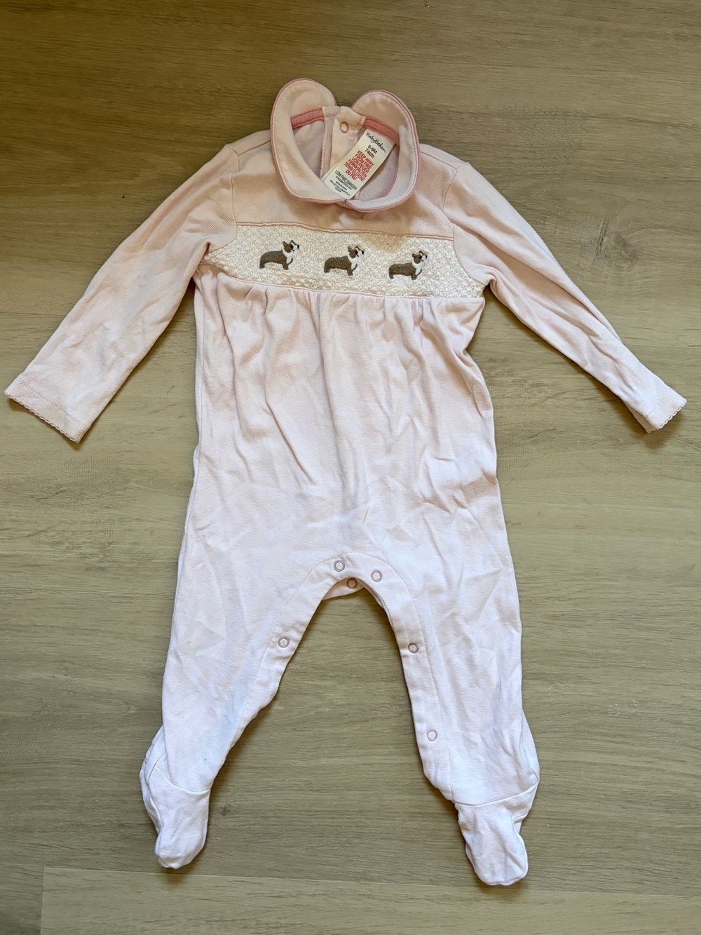 Boden Baby Pink Dog Embroidered Footed Romper 6-9M
